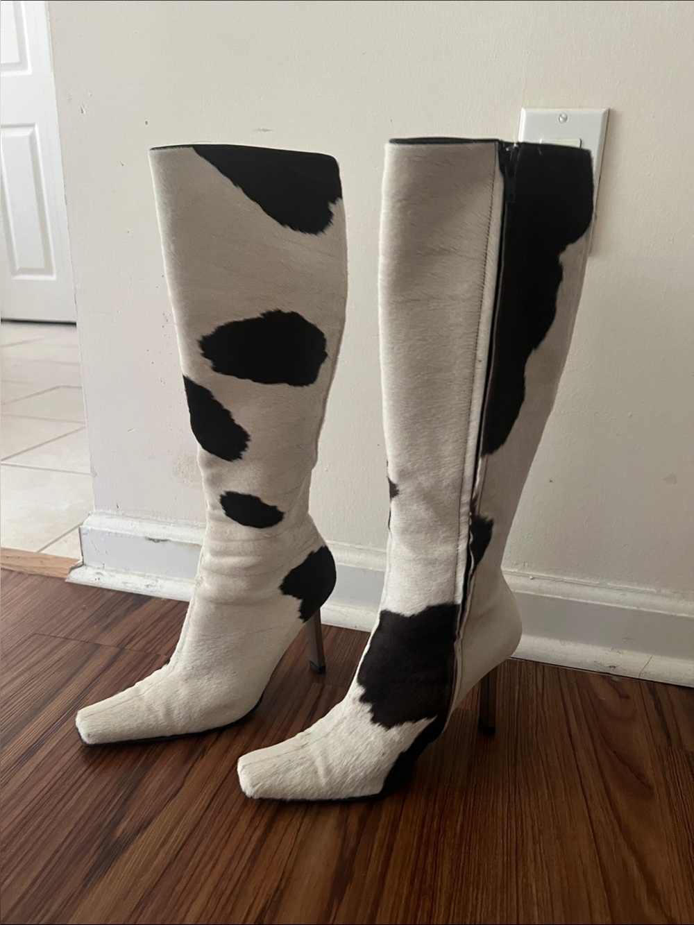 Giuseppe Zanotti Black & White Cowhide Knee-High Stiletto Boots
